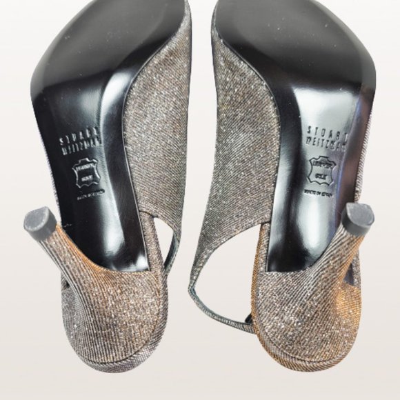 STUART WEITZMAN Slinky Glitter Peep-Toe Slingback, Pyrite Nocturn - Size:8 - Picture 12 of 16